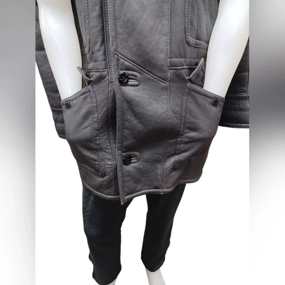 Zaklady Futrzarskie Vintage  Gray Leather Sherpa Lined Coat Size 52 - Picture 6 of 14